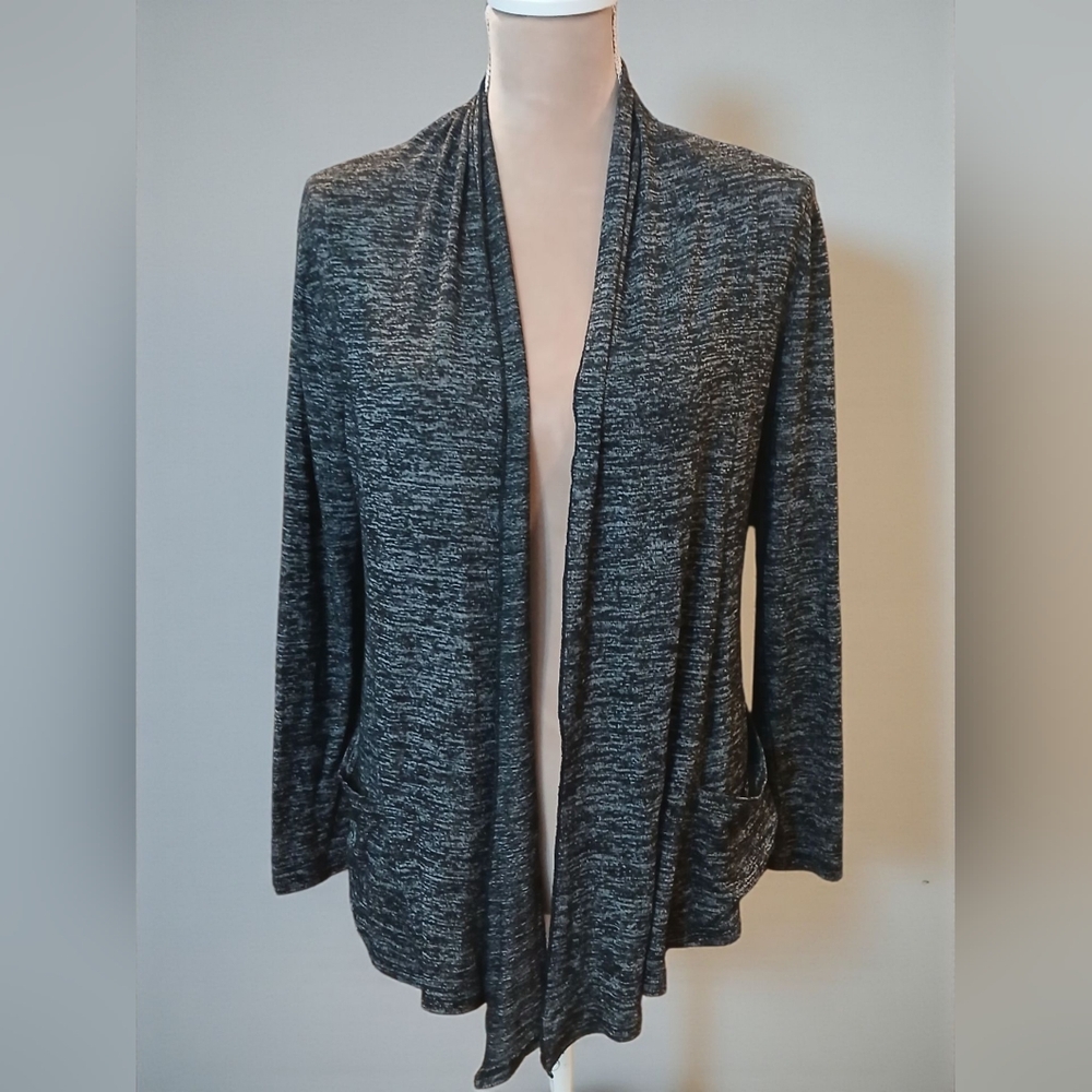 Wet Seal Black Grey Stretch Knit Lightweight Open Front Cardigan Juniors Small - Picture 1 of 9